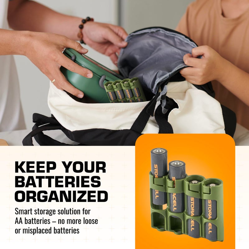 Storacell by Powerpax Slimline AA Battery Storage Caddy, Military Green - Holds 4 Batteries (Not Included) - Image 2